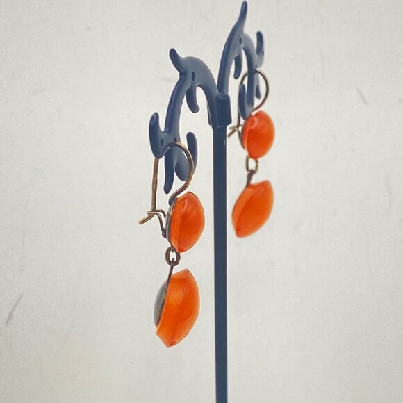 Vtg Baltic Amber Earrings Soviet 875 Silver USSR Hallmark Mid Century Hinge Back - Picture 11 of 16